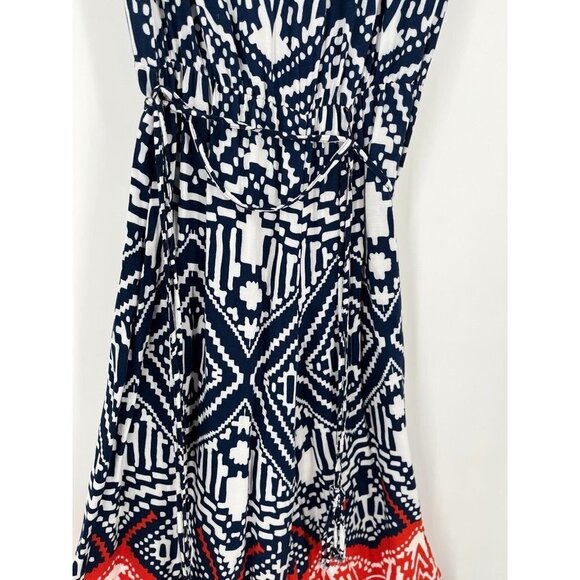 MSK Halter Strapless Jumpsuit Romper Medium Navy Orange Abstract Lightweight - Picture 6 of 10